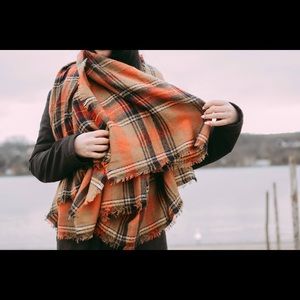 Orange Plaid Tartan Blanket Scarf